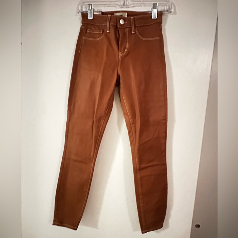 L'AGENCE Jeans Margot Women 23 Brown Coated High Rise Skinny Cropped Stretch